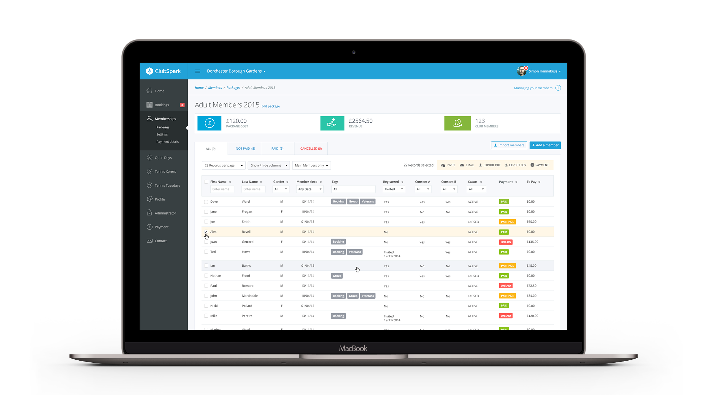 Clubspark's Dashboard